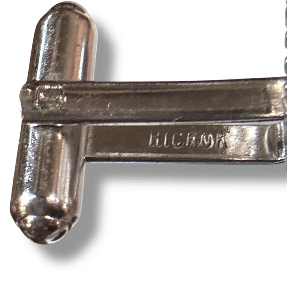 VTG Hickok Cufflinks and Tie Bar Silver Tone Blue Center Wraparound Bullet Back